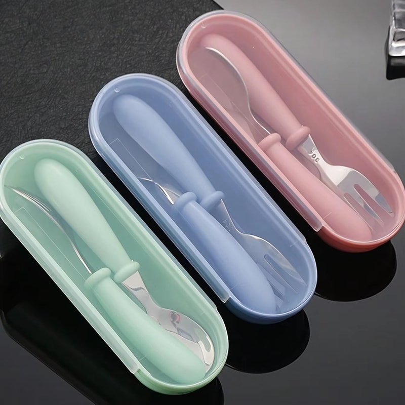 3Piece Portable 304 Stainless Steel Kids Spoon Fork Cutlery Set With Box 3