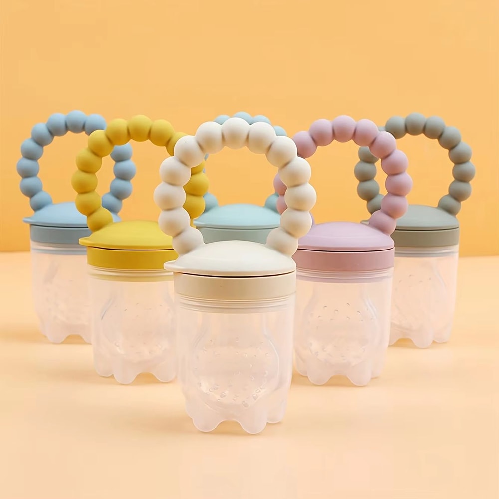 4Piece Silicone Baby Fruit Feeder With EasyGrip Handle And Extra Pouches 0