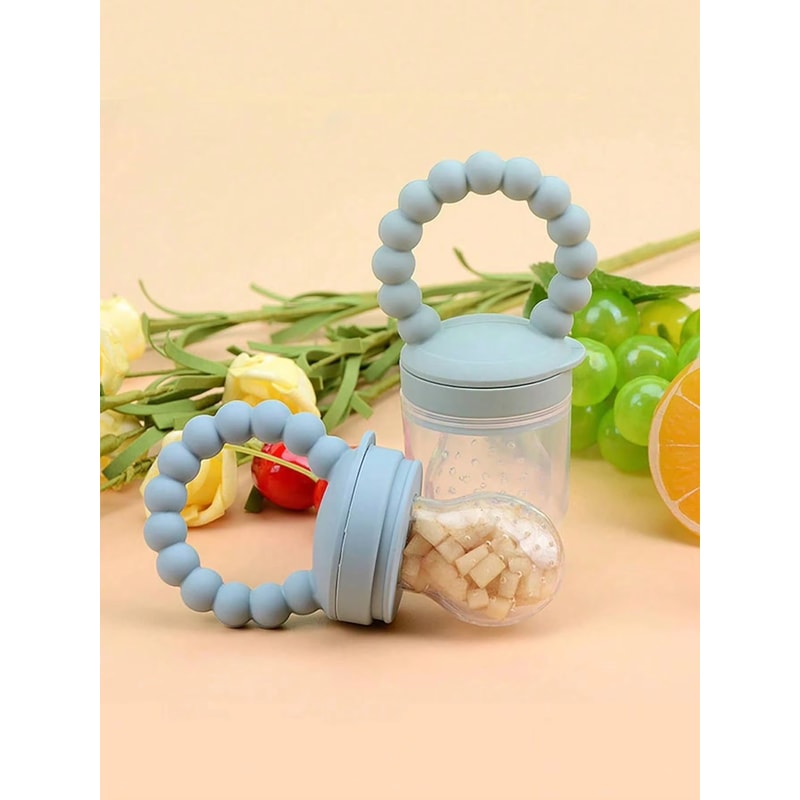 4Piece Silicone Baby Fruit Feeder With EasyGrip Handle And Extra Pouches 1
