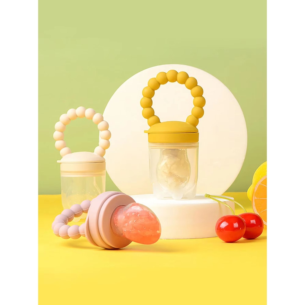 4Piece Silicone Baby Fruit Feeder With EasyGrip Handle And Extra Pouches 2