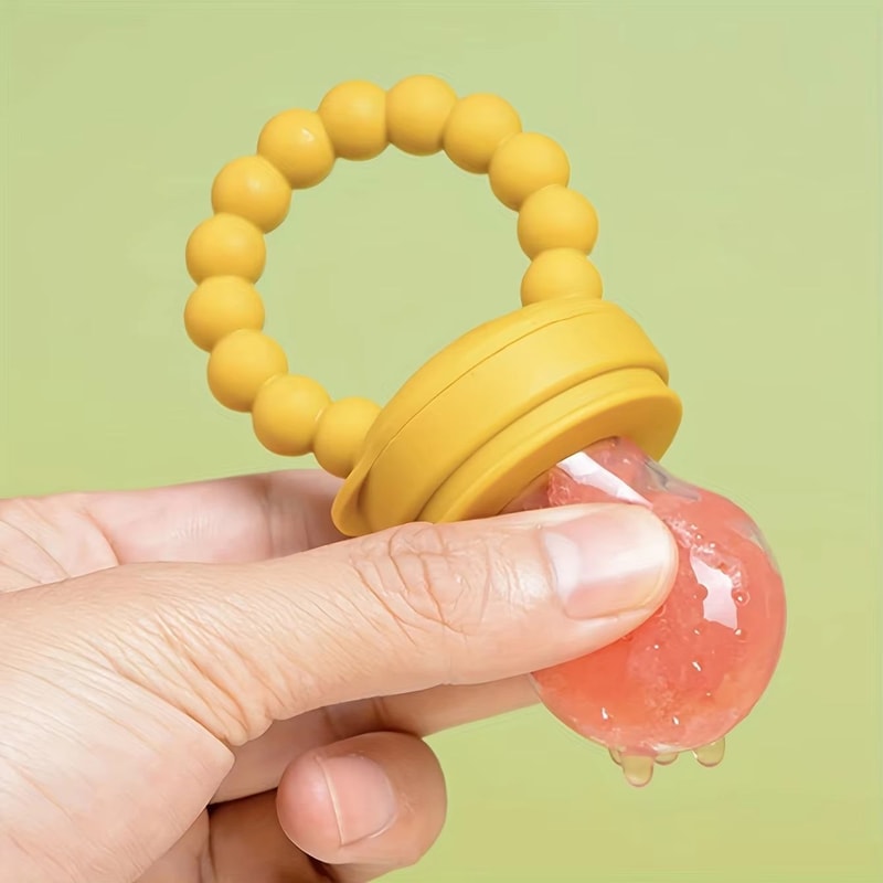 4Piece Silicone Baby Fruit Feeder With EasyGrip Handle And Extra Pouches 4