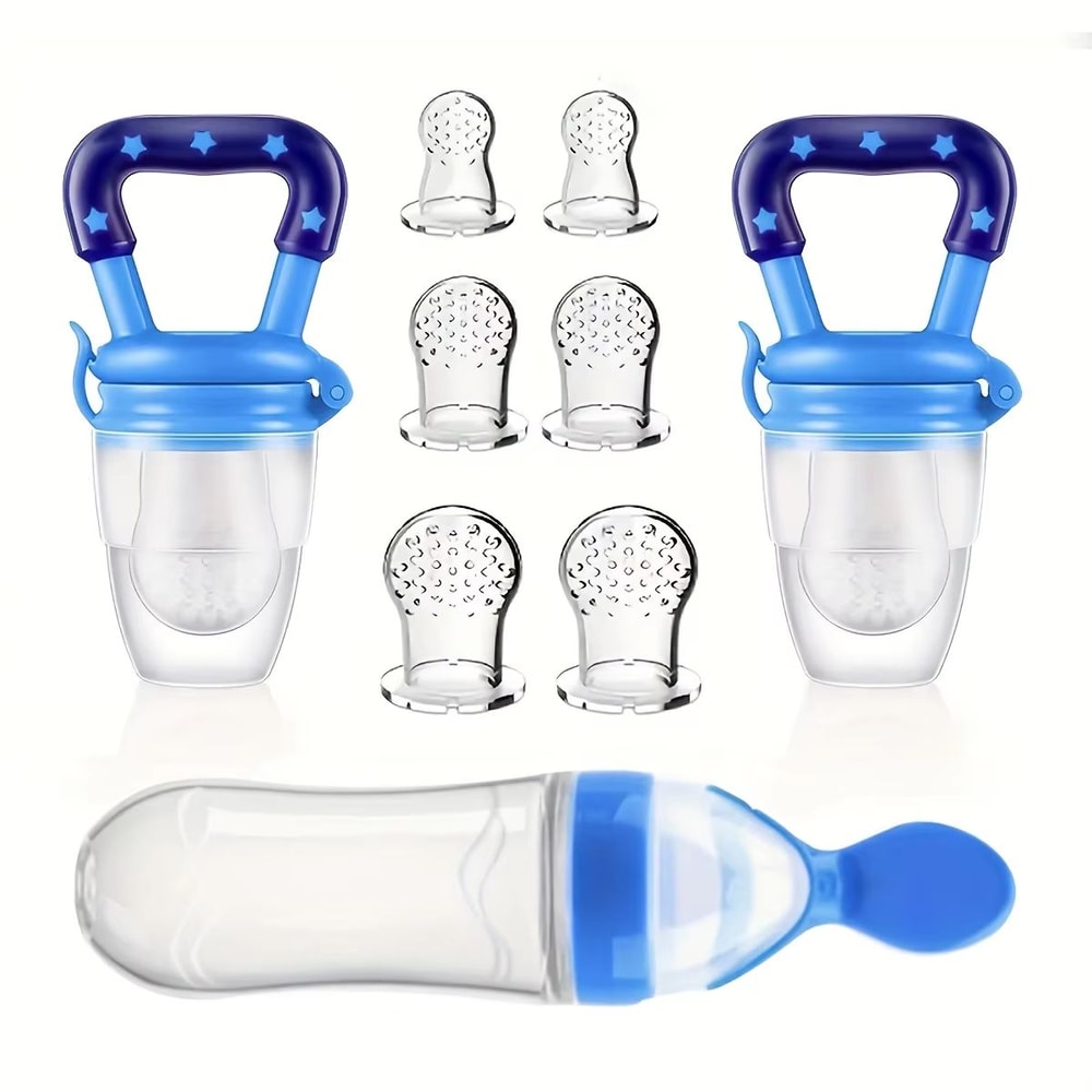 9Piece Baby Feeding Set With Silicone Squeeze Bottle Fruit Feeders And 6 Mesh Pouches 8