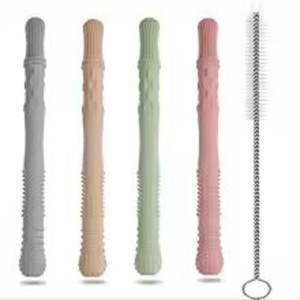 5Piece Silicone Hollow Teether Tube Chew Straw Sensory Toy Set 0