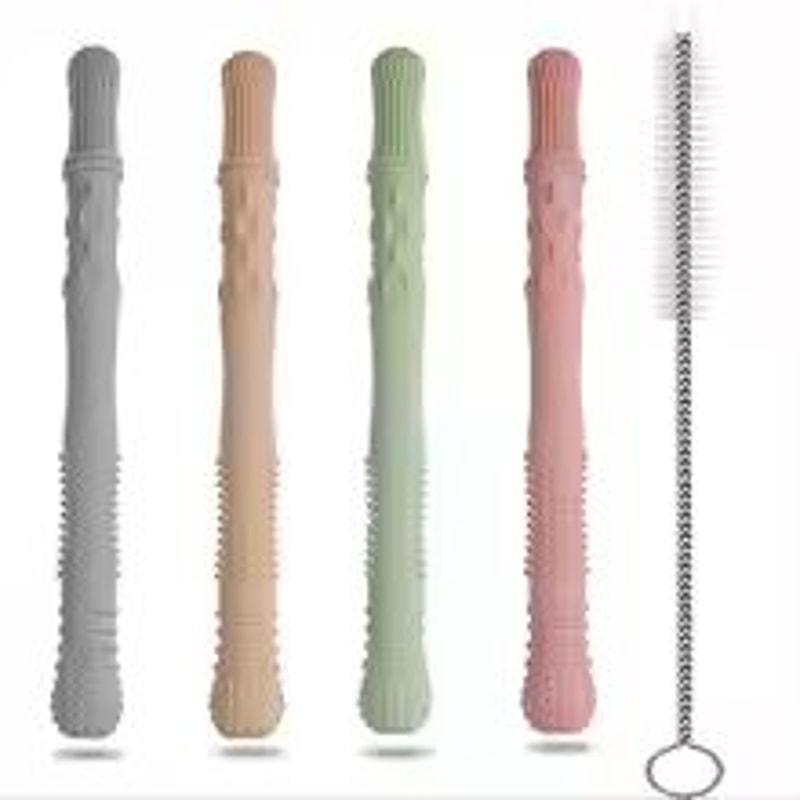 5Piece Silicone Hollow Teether Tube Chew Straw Sensory Toy Set 7