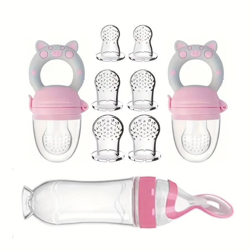 9Piece Silicone Baby Feeding Set With Spoon Bottle Suction Base Fruit Feeders And Nipples 7