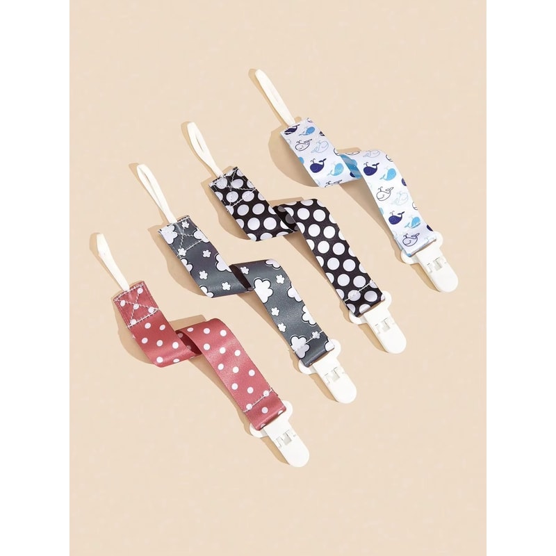 4Piece Baby Pacifier Holder Clips With Universal Soother Chains 0