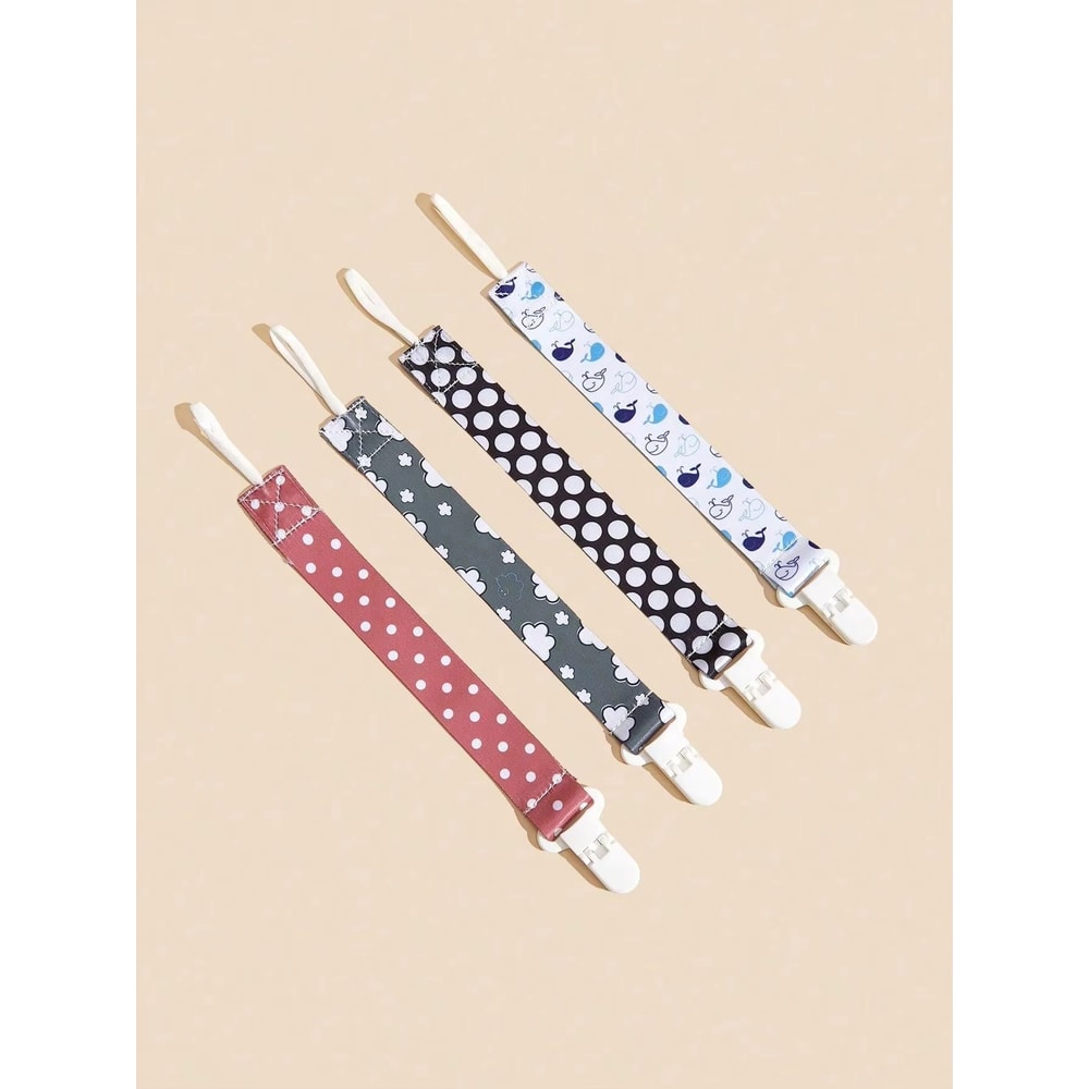 4Piece Baby Pacifier Holder Clips With Universal Soother Chains 4