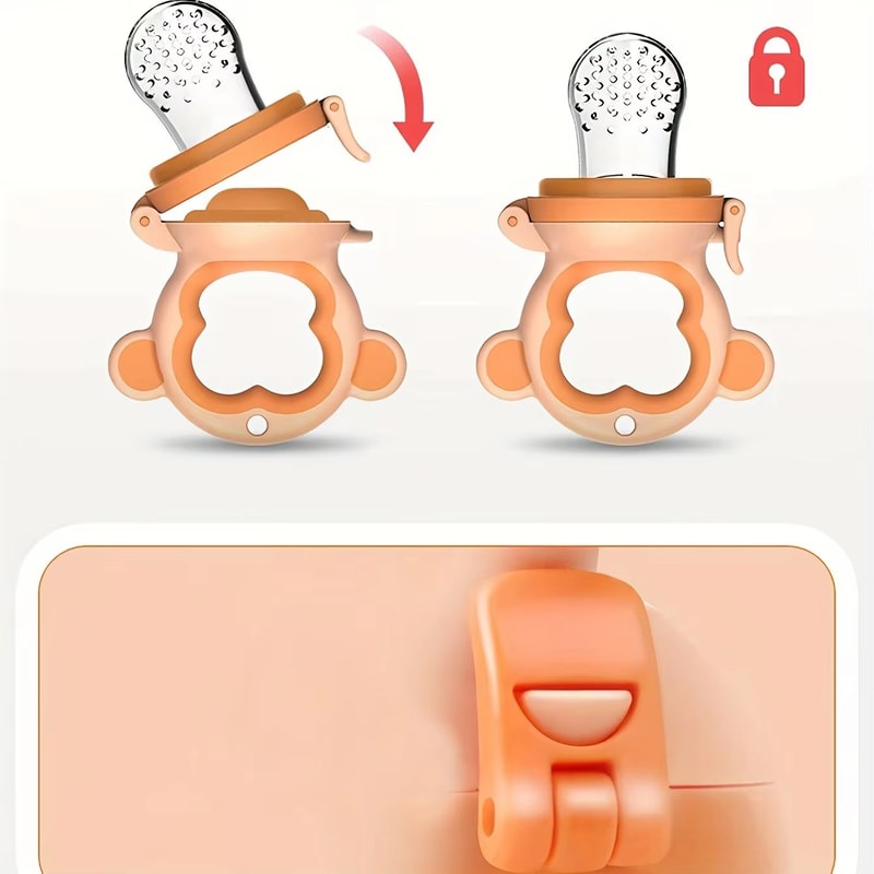 4Piece MonkeyShape Baby Fruit Feeder Set With EasyHandle Ring And 3 Silicone Mesh Bags SML 3