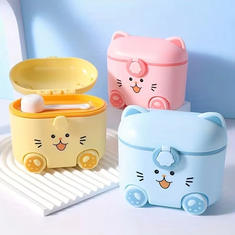 Cute Cat Locking Baby Formula Container With Spoon Portable Snack Box 0