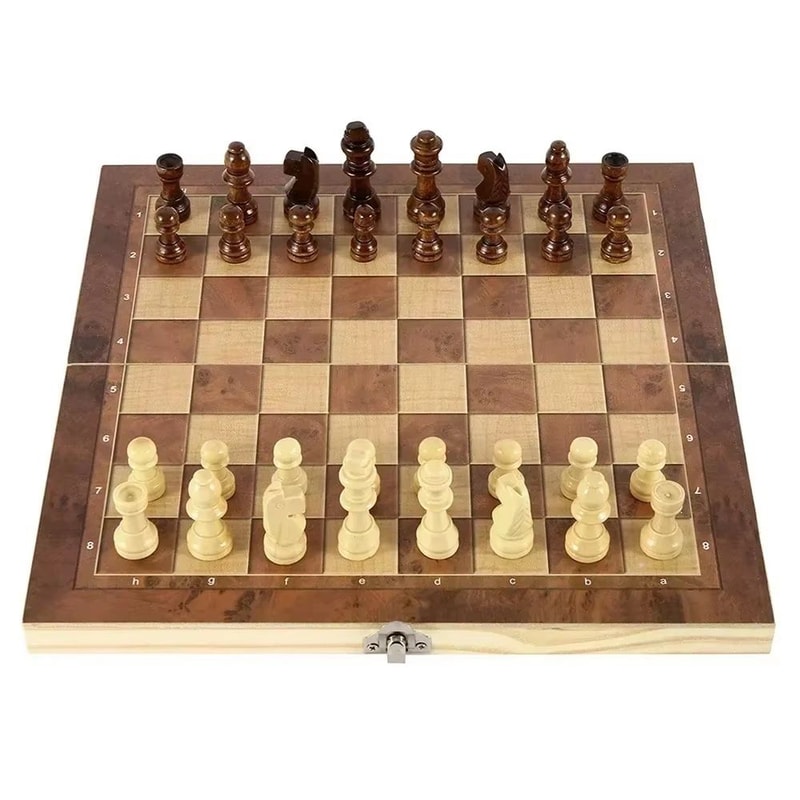 3in1 Folding Wooden Chess Board Set With Checkers And Backgammon Portable Travel Game Case 7