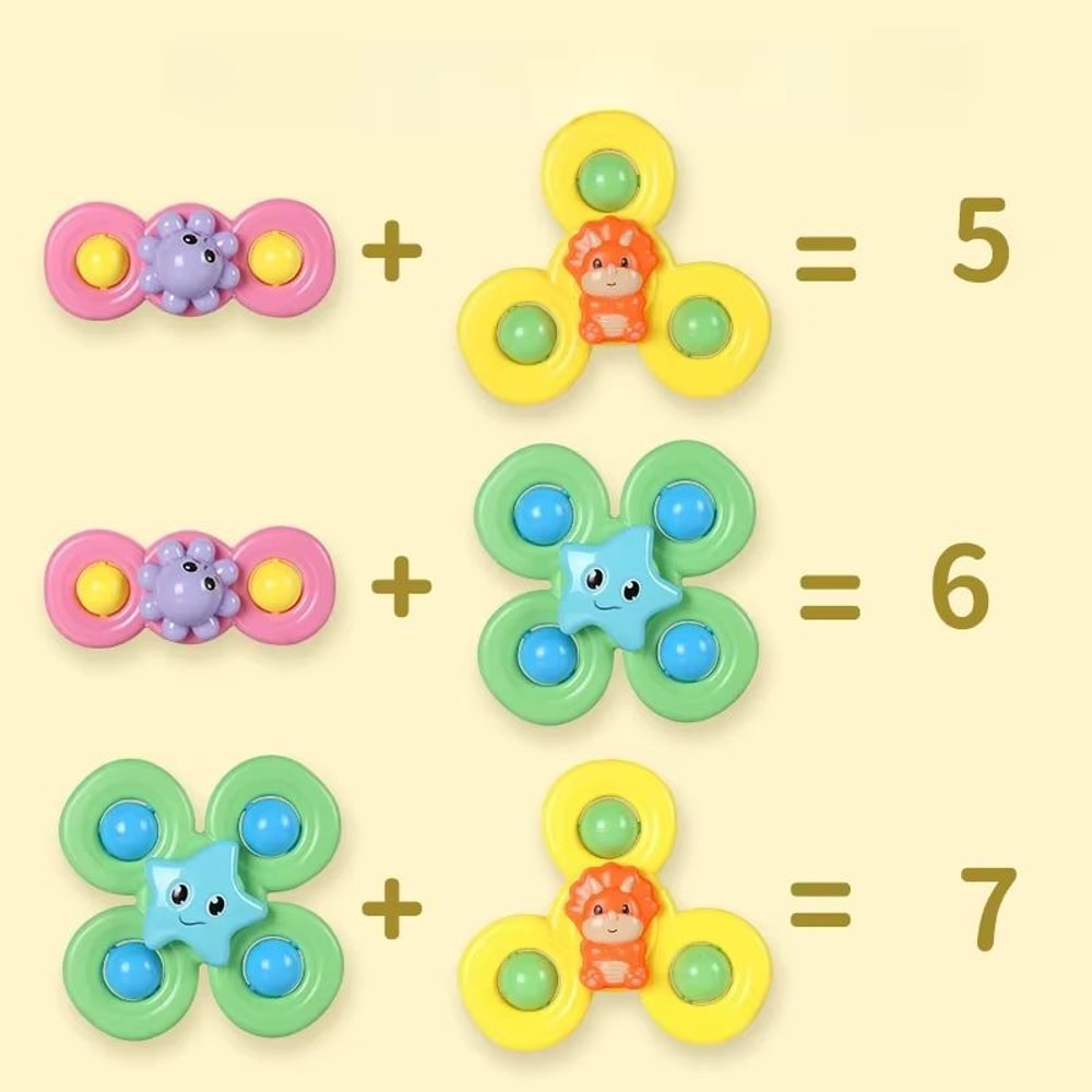 SpinLaugh 3Piece Cartoon Rotating Rattle Toy Set With Suction Cup Base 2