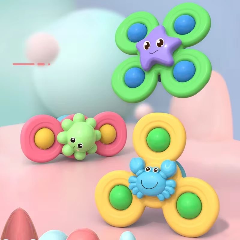 SpinLaugh 3Piece Cartoon Rotating Rattle Toy Set With Suction Cup Base 3