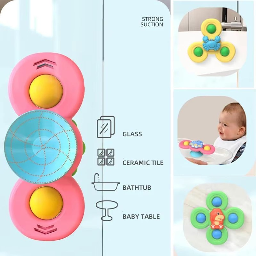 SpinLaugh 3Piece Cartoon Rotating Rattle Toy Set With Suction Cup Base 5