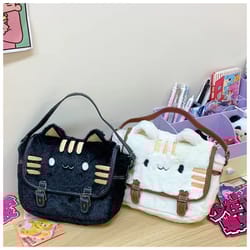 sweetwhiskers cat face plush crossbody bag for girls