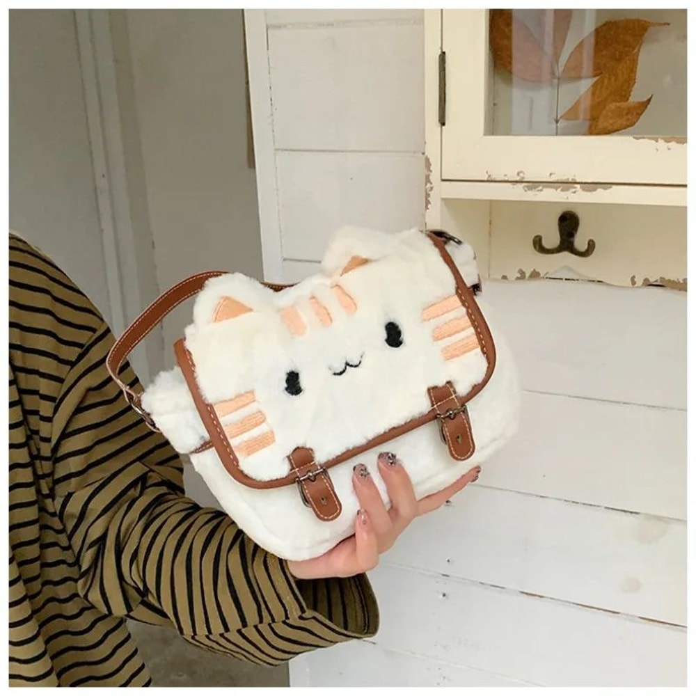 SweetWhiskers Cat Face Plush Crossbody Bag For Girls 3