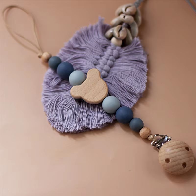 TinyGem Wooden Pacifier Chain With Silicone Beads Safe Teether And Dummy Holder 9