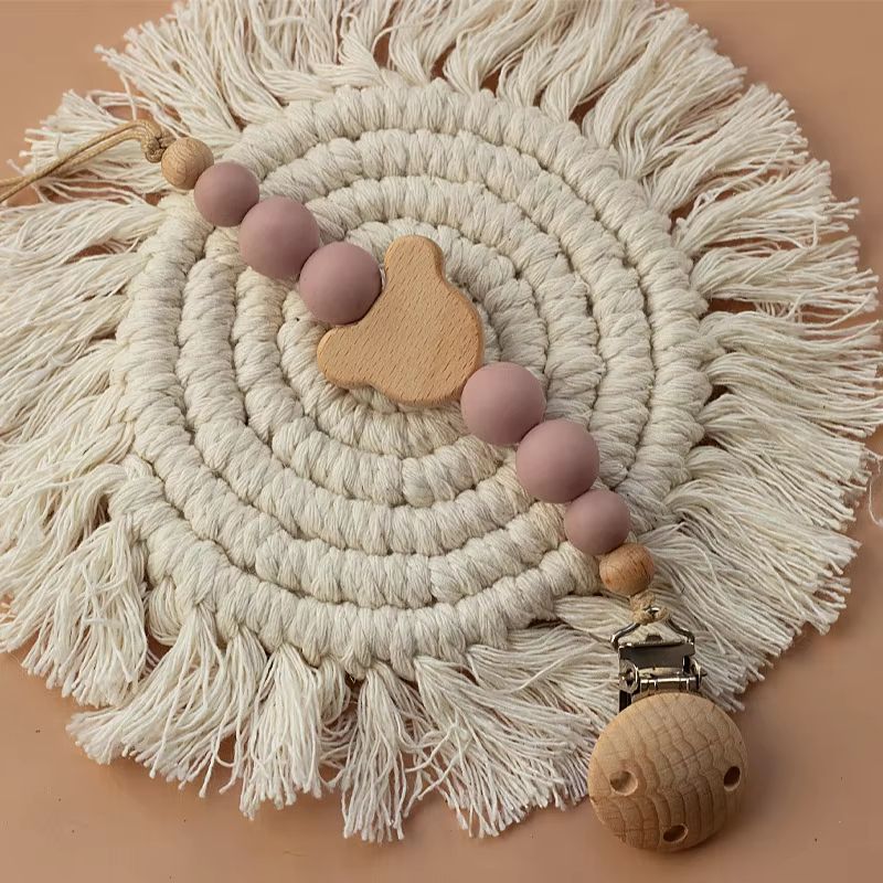 TinyGem Wooden Pacifier Chain With Silicone Beads Safe Teether And Dummy Holder 10