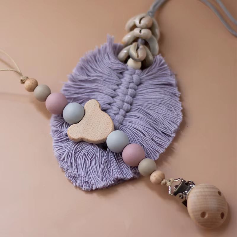 TinyGem Wooden Pacifier Chain With Silicone Beads Safe Teether And Dummy Holder 2