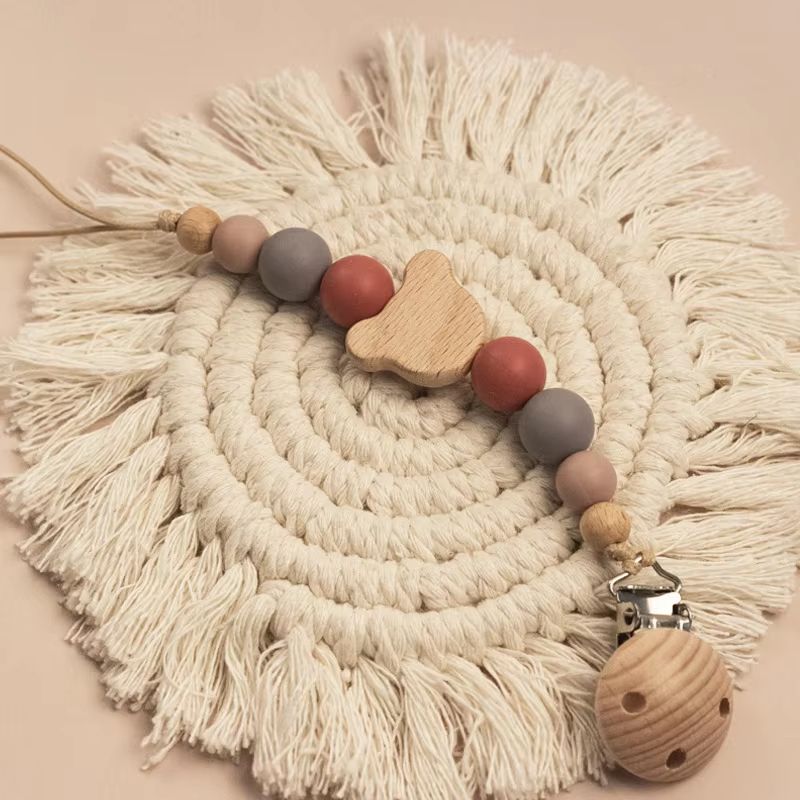 TinyGem Wooden Pacifier Chain With Silicone Beads Safe Teether And Dummy Holder 5