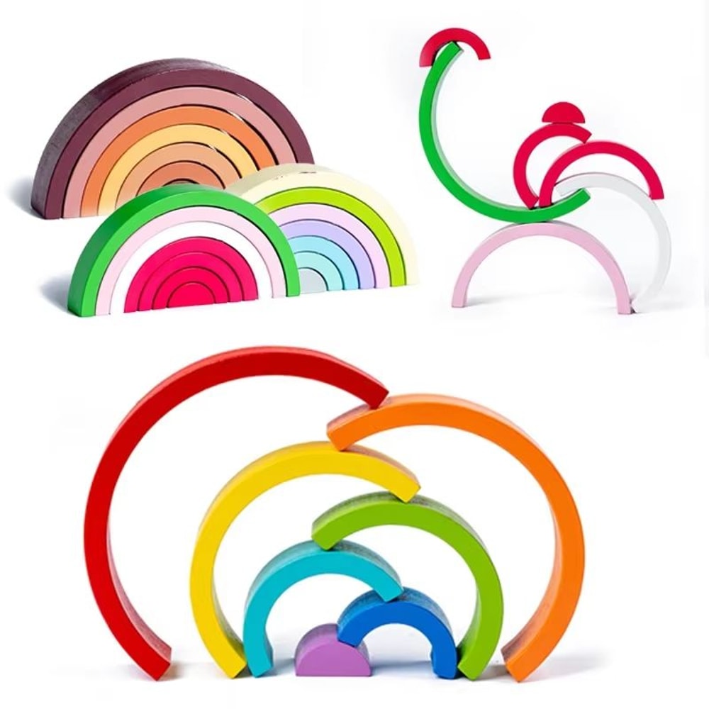 RainbowArch Montessori Wooden Building Blocks For Kids Early Learning 0