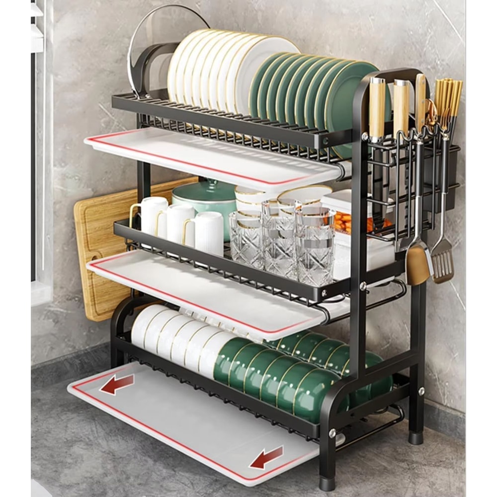 Three Tier Dish Drying Rack With Utensil Holder For Kitchen Counter 1