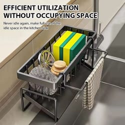 kitchen sink organizer rack with drain shelf for countertop storage