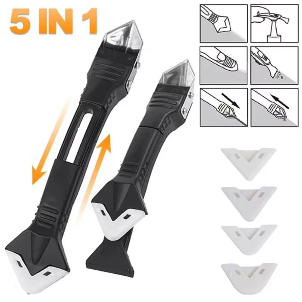 5in1 Silicone Scraper And Caulking Tool Set With Grout And Mould Removal 0
