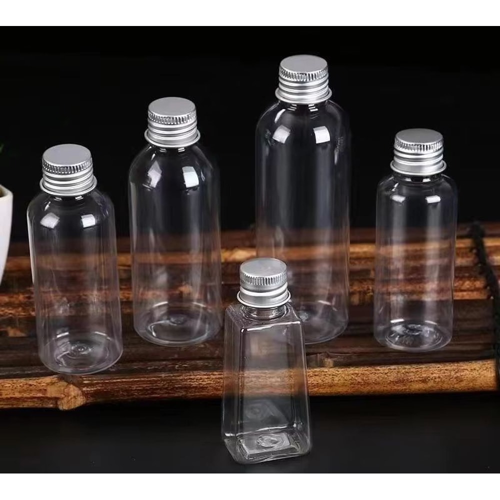 50Piece Clear Plastic Bottle Set With Aluminum Caps For Travel Lotion Shampoo And Cosmetic Storage 0