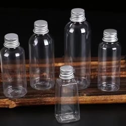 50-piece clear plastic bottle set with aluminum caps for travel, lotion, shampoo and cosmetic storage