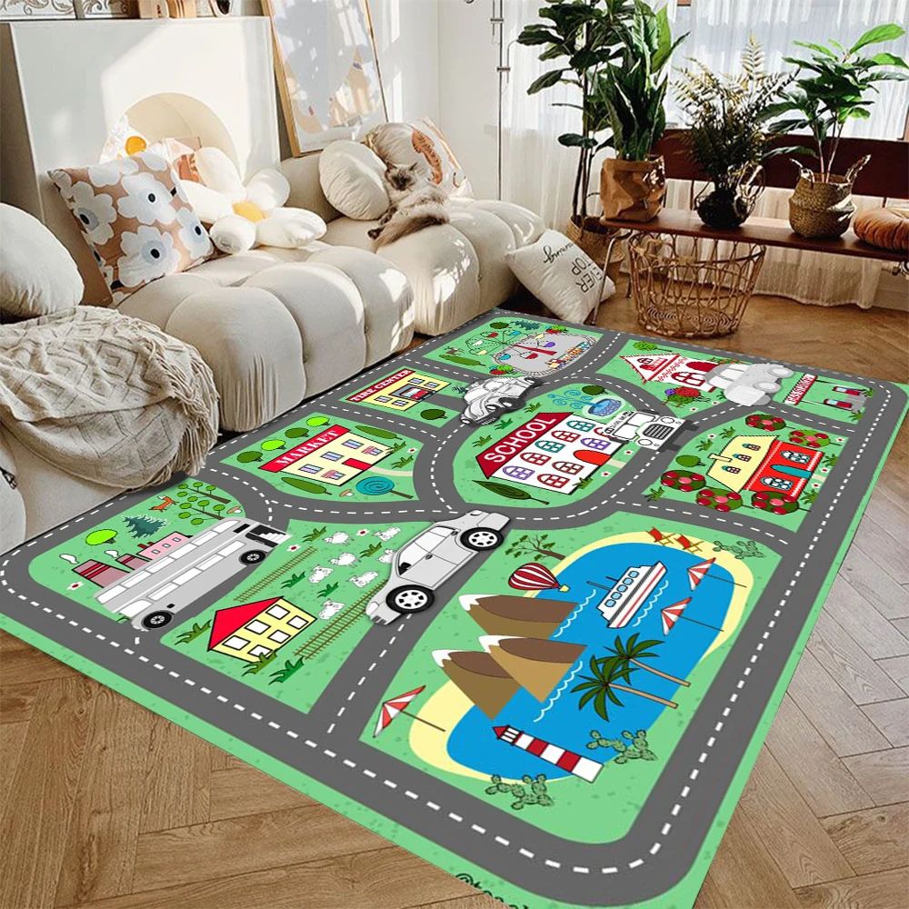 Interactive City Highway Play Mat NonSlip Educational Floor Rug For Toy Cars 1