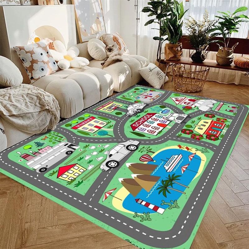 Interactive City Highway Play Mat NonSlip Educational Floor Rug For Toy Cars 1