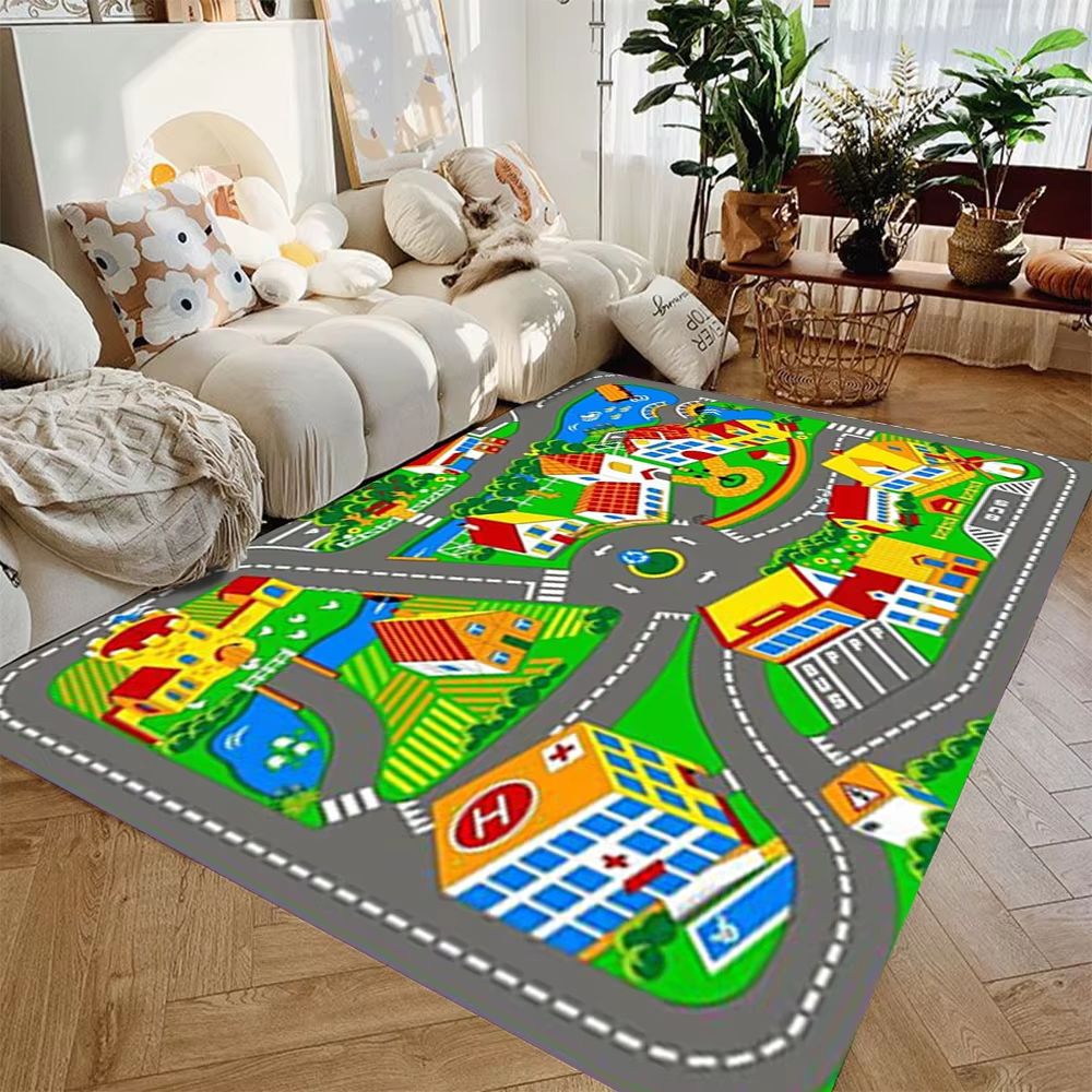 Interactive City Highway Play Mat NonSlip Educational Floor Rug For Toy Cars 11