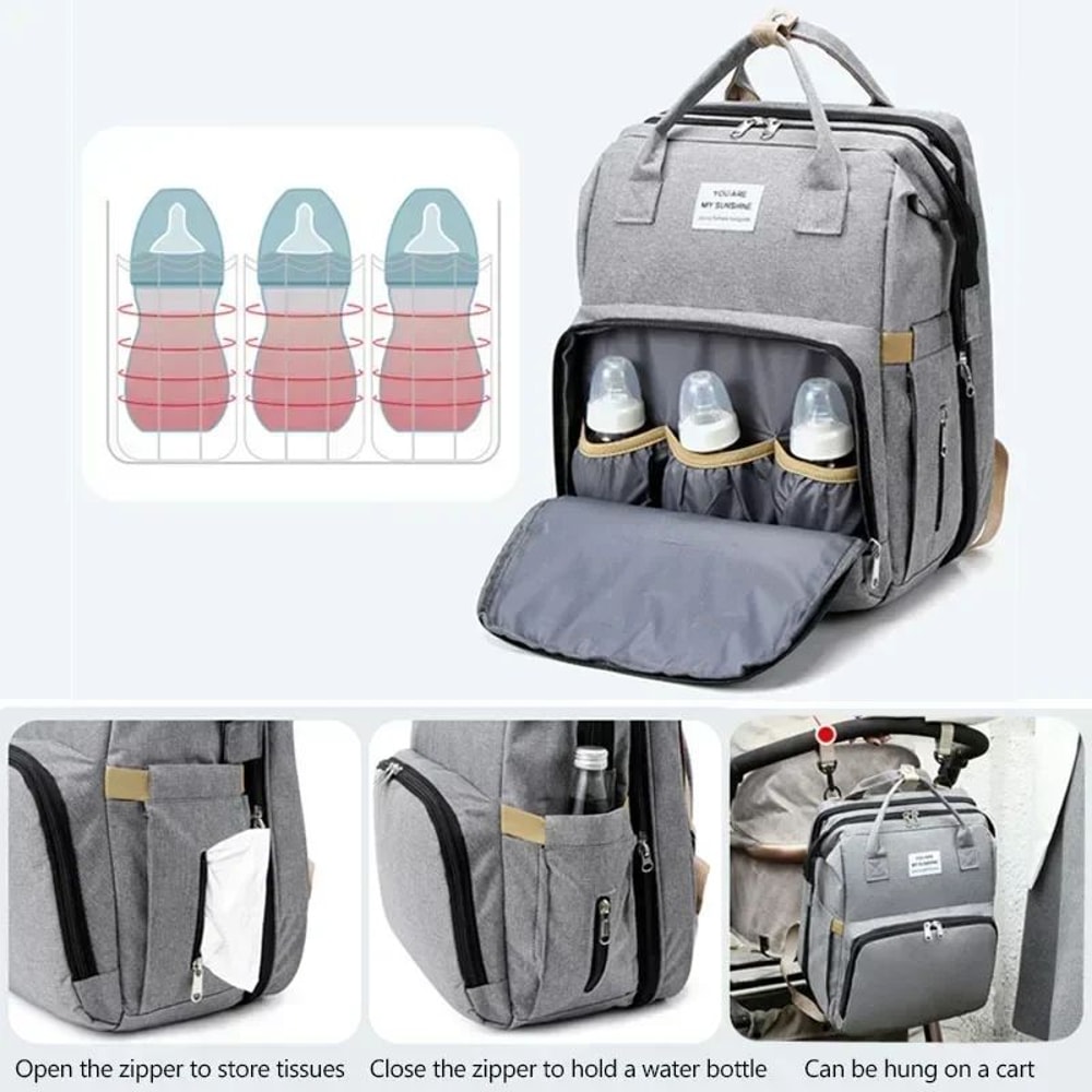 MamaEase Large Capacity Mommy Diaper Backpack With Baby Bed Changing Mat 3