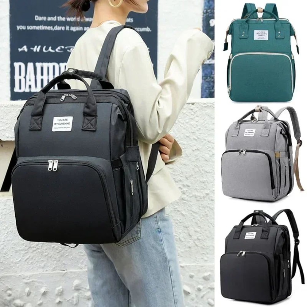 MamaEase Large Capacity Mommy Diaper Backpack With Baby Bed Changing Mat 5