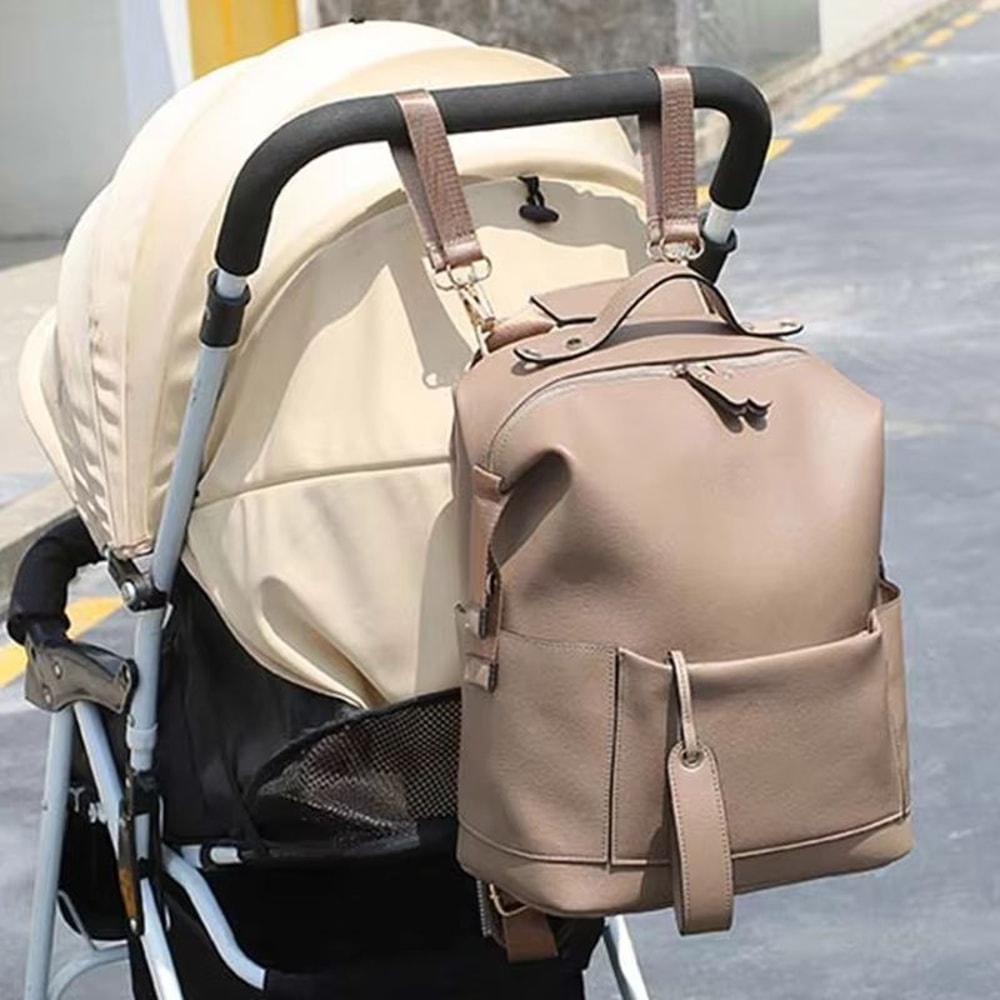 MamaPro Multifunction Leather Diaper Backpack For Moms And Dads 4