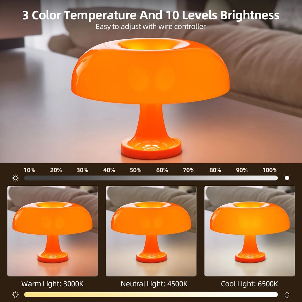 Minimalist Modern Orange Mushroom Table Lamp Danish Designer Style 4