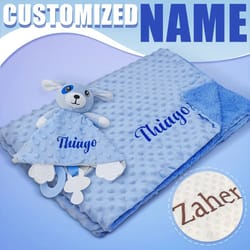 personalized newborn baby blanket custom name stroller sleeping animal security towel gift set