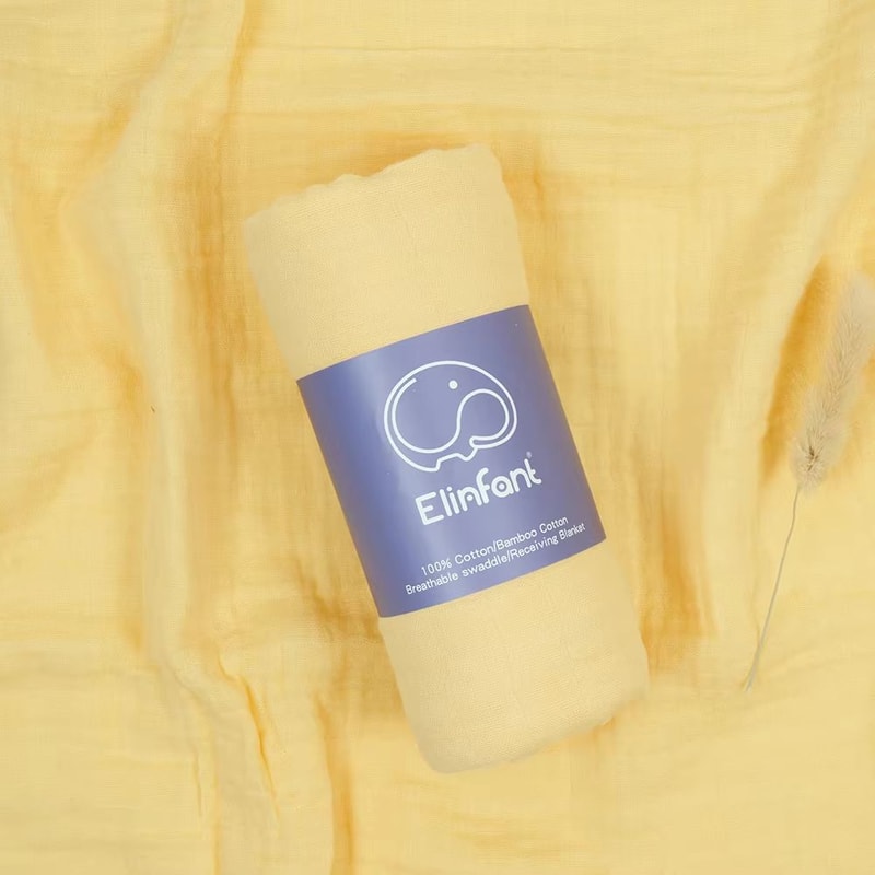 Elinfant 2 Layer Cotton Muslin Swaddle Blanket 4724x4331in Newborn Bath Towel Wrap 10