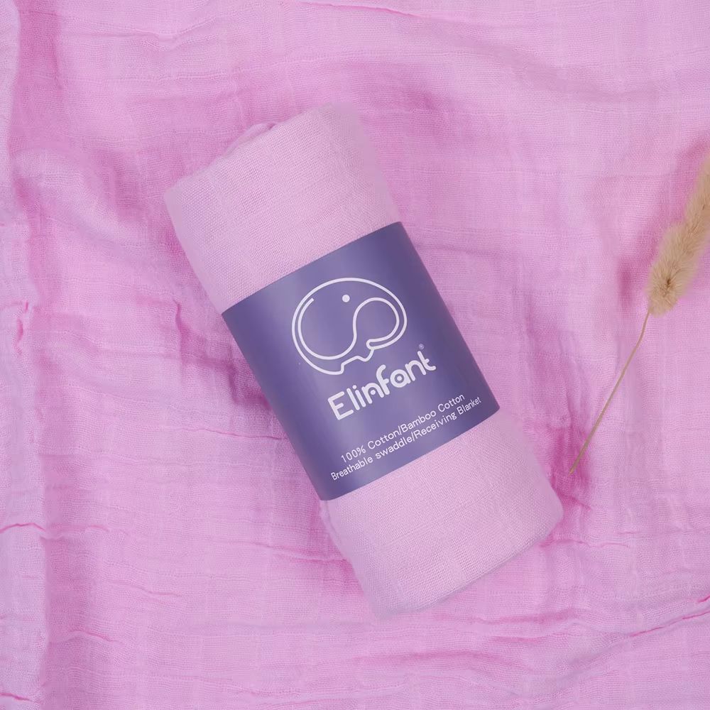 Elinfant 2 Layer Cotton Muslin Swaddle Blanket 4724x4331in Newborn Bath Towel Wrap 11