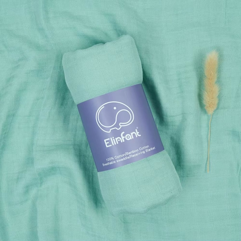 Elinfant 2 Layer Cotton Muslin Swaddle Blanket 4724x4331in Newborn Bath Towel Wrap 12