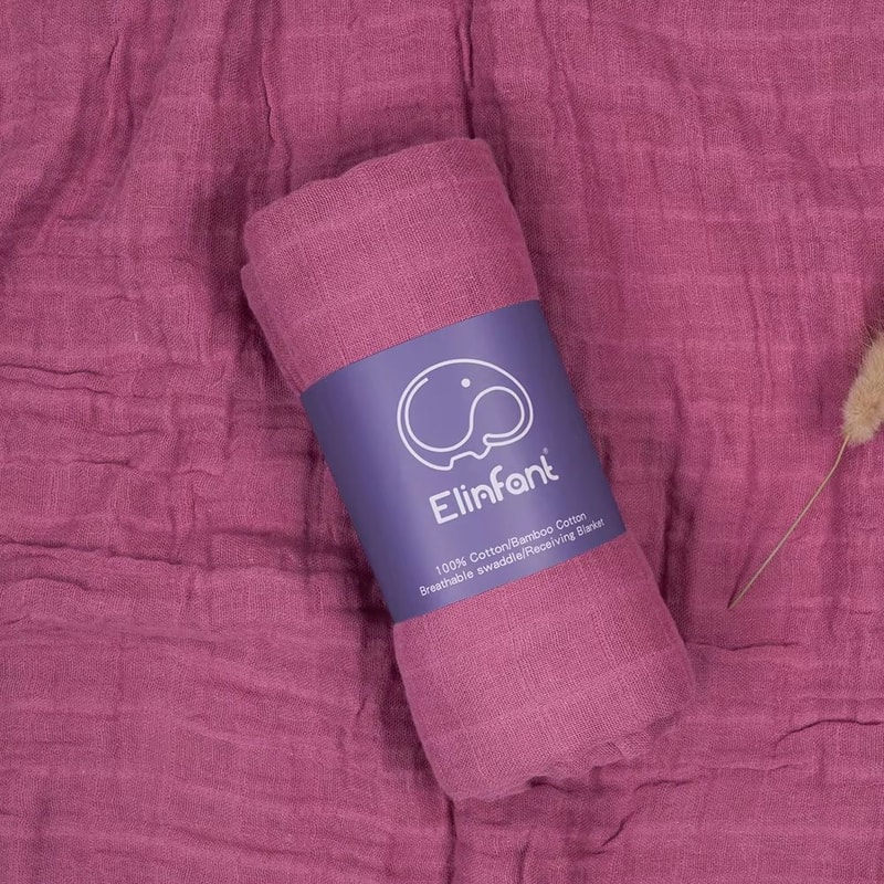 Elinfant 2 Layer Cotton Muslin Swaddle Blanket 4724x4331in Newborn Bath Towel Wrap 13