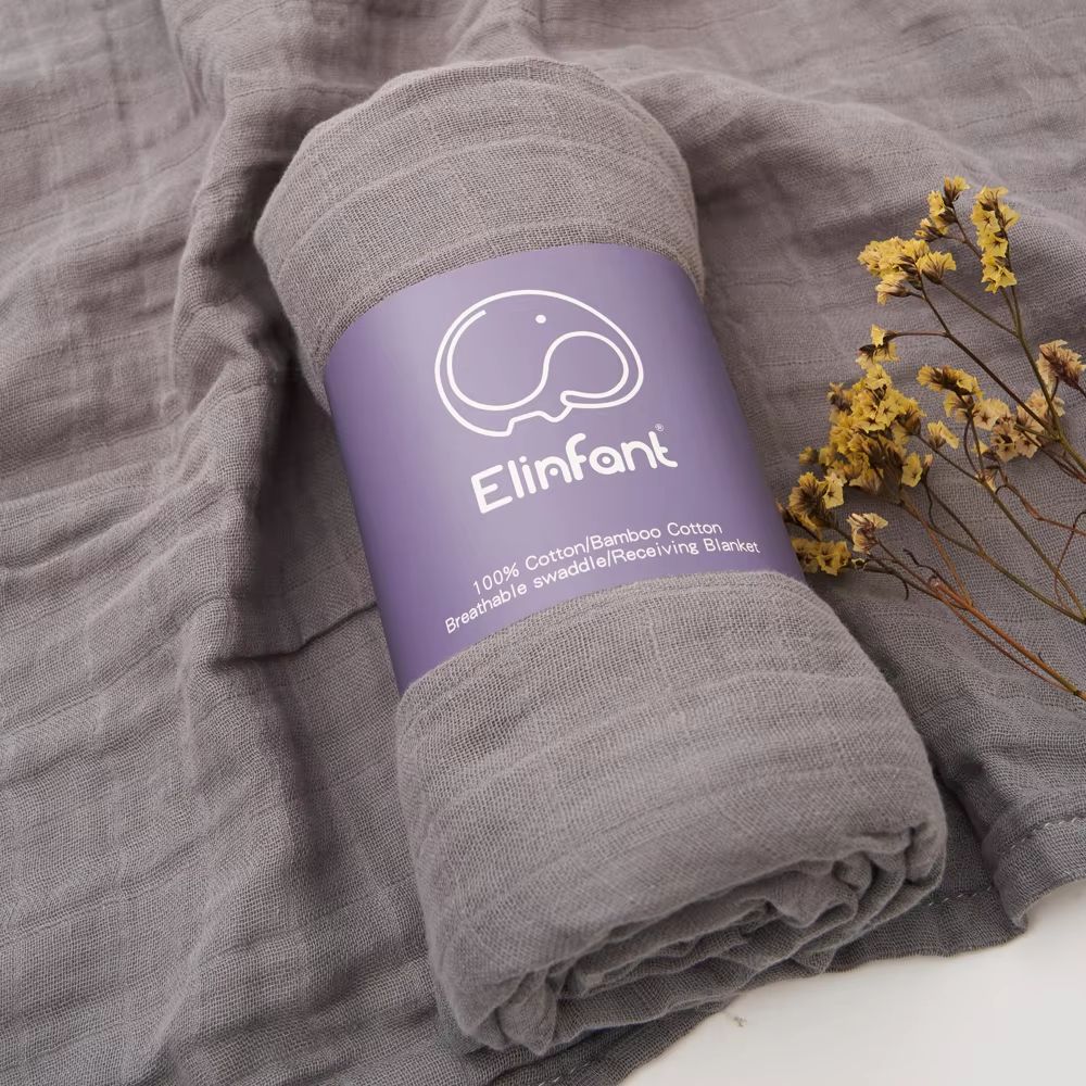 Elinfant 2 Layer Cotton Muslin Swaddle Blanket 4724x4331in Newborn Bath Towel Wrap 7