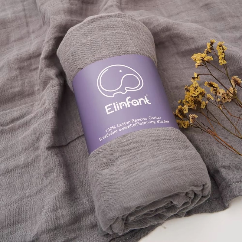 Elinfant 2 Layer Cotton Muslin Swaddle Blanket 4724x4331in Newborn Bath Towel Wrap 7