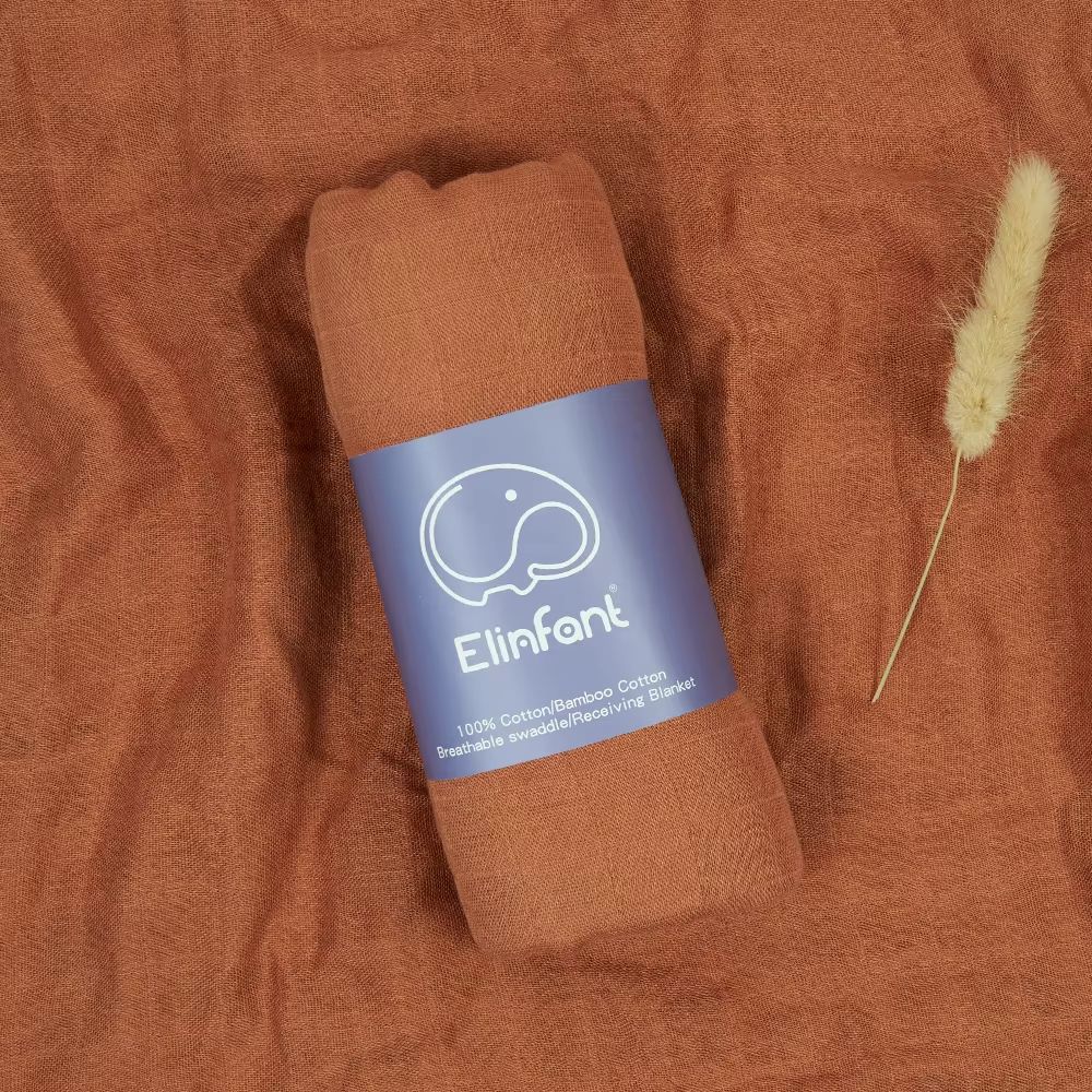 Elinfant 2 Layer Cotton Muslin Swaddle Blanket 4724x4331in Newborn Bath Towel Wrap 16