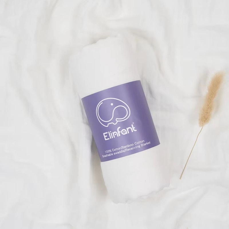 Elinfant 2 Layer Cotton Muslin Swaddle Blanket 4724x4331in Newborn Bath Towel Wrap 19