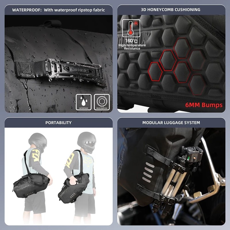 Rhinowalk Waterproof Motorcycle Saddle Bags 2 Piece Universal Side Pannier Set 476gal 740gal 1268ga 2