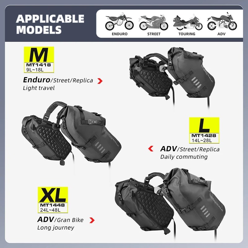 Rhinowalk Waterproof Motorcycle Saddle Bags 2 Piece Universal Side Pannier Set 476gal 740gal 1268ga 3