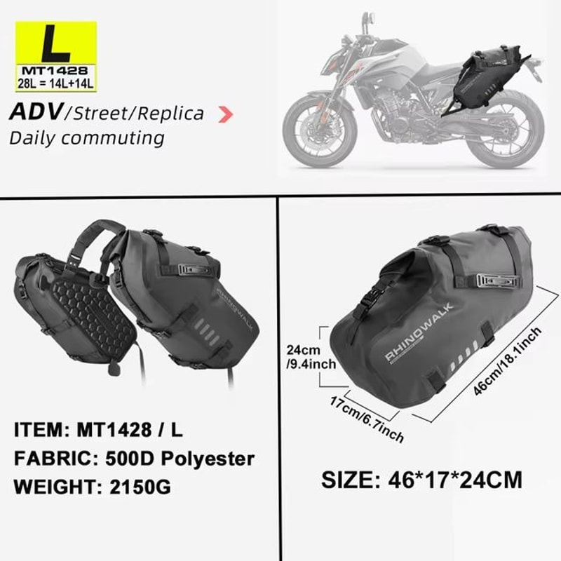 Rhinowalk Waterproof Motorcycle Saddle Bags 2 Piece Universal Side Pannier Set 476gal 740gal 1268ga 7