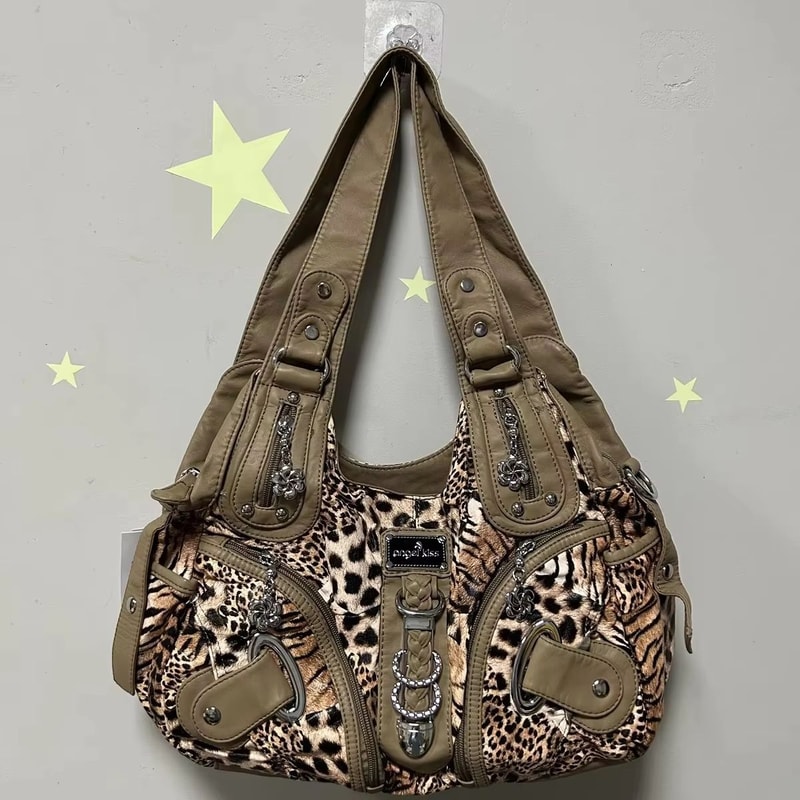 Angelkiss Leopard Print Womens Shoulder Bag TopHandle Satchel Large Tote Purse 6