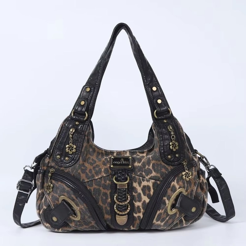 Angelkiss Leopard Print Womens Shoulder Bag TopHandle Satchel Large Tote Purse 15